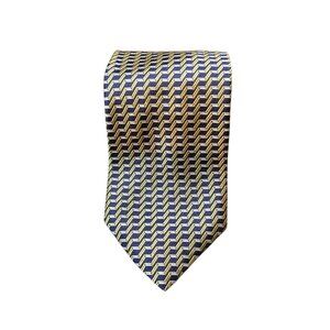 Jos. A. Bank Gold & Navy Silk Tie – Geometric Chevron Pattern Classic Necktie